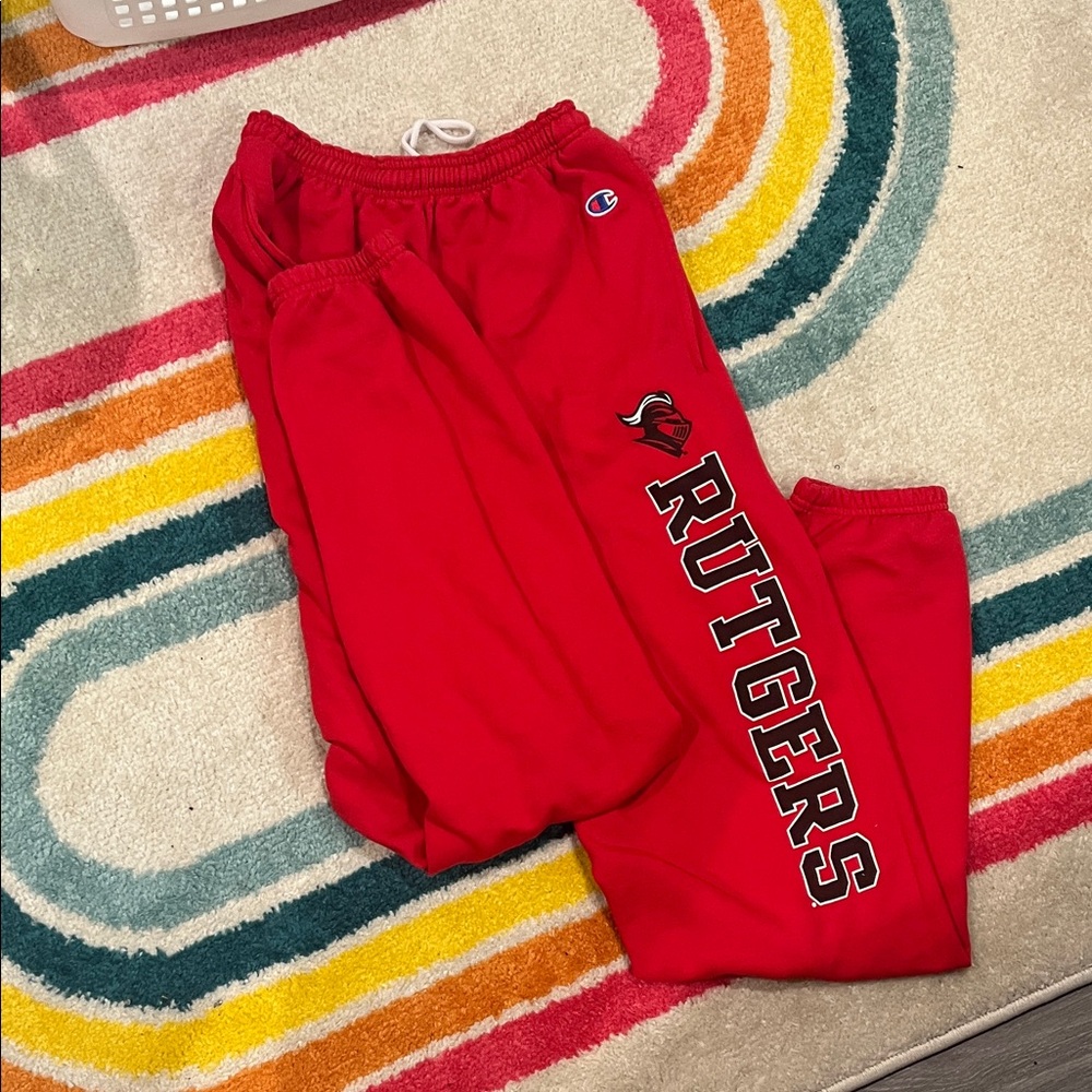 Champion Red Rutgers Track Pants